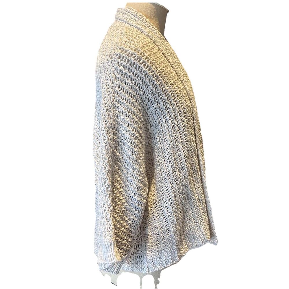 Eileen Fisher Cardigan L Beige Linen Blend Open Knit Beachy Minimalist Sweater - Picture 3 of 8